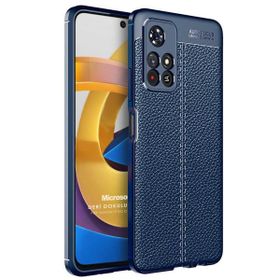 Microsonic Xiaomi Poco M4 Pro Deri Dokulu Silikon Lacivert Kılıf