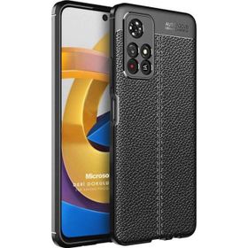 Microsonic Xiaomi Poco M4 Pro Deri Dokulu Silikon Siyah Kılıf