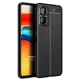 Microsonic Xiaomi Poco M5 Deri Dokulu Silikon Siyah Kılıf