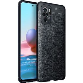 Microsonic Xiaomi Poco M5S Deri Dokulu Silikon Siyah Kılıf