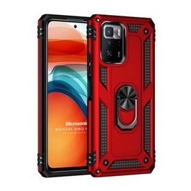 Microsonic Xiaomi Poco X3 GT Military Ring Holder Kırmızı Cep Telefonu Kılıfı