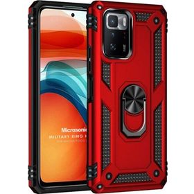 Microsonic Xiaomi Poco X3 GT Military Ring Holder Kırmızı Cep Telefonu Kılıfı