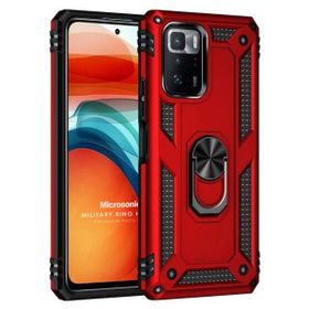 Microsonic Xiaomi Poco X3 GT Military Ring Holder Kırmızı Cep Telefonu Kılıfı