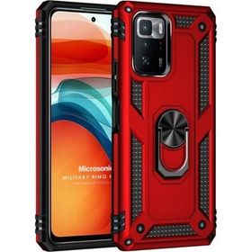 Microsonic Xiaomi Poco X3 GT Military Ring Holder Kırmızı Cep Telefonu Kılıfı