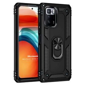 Microsonic Xiaomi Poco X3 GT Military Ring Holder Siyah Cep Telefonu Kılıfı