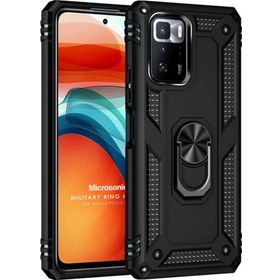 Microsonic Xiaomi Poco X3 GT Military Ring Holder Siyah Cep Telefonu Kılıfı