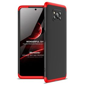 Microsonic Xiaomi Poco X3 NFC Double Dip 360 Protective Siyah Kırmızı Kılıf