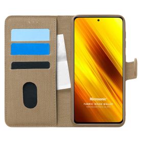 Microsonic Xiaomi Poco X3 NFC Fabric Book Wallet Gold Cep Telefonu Kılıfı