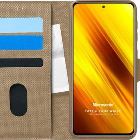 Microsonic Xiaomi Poco X3 NFC Fabric Book Wallet Gold Cep Telefonu Kılıfı