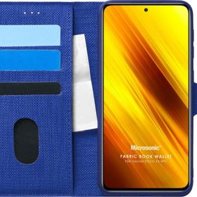Microsonic Xiaomi Poco X3 NFC Fabric Book Wallet Lacivert Cep Telefonu Kılıfı