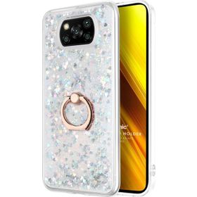 Microsonic Xiaomi Poco X3 NFC Glitter Liquid Holder Gümüş Cep Telefonu Kılıfı