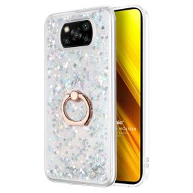 Microsonic Xiaomi Poco X3 NFC Glitter Liquid Holder Gümüş Cep Telefonu Kılıfı