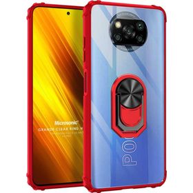 Microsonic Xiaomi Poco X3 NFC Grande Clear Ring Holder Kırmızı Cep Telefonu Kılıfı