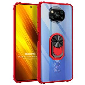 Microsonic Xiaomi Poco X3 NFC Grande Clear Ring Holder Kırmızı Cep Telefonu Kılıfı