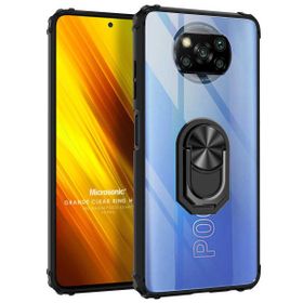 Microsonic Xiaomi Poco X3 NFC Grande Clear Ring Holder Siyah Cep Telefonu Kılıfı