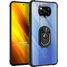 Microsonic Xiaomi Poco X3 NFC Grande Clear Ring Holder Siyah Cep Telefonu Kılıfı