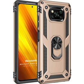Microsonic Xiaomi Poco X3 NFC Military Ring Holder Gold Cep Telefonu Kılıfı