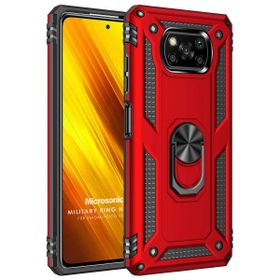 Microsonic Xiaomi Poco X3 NFC Military Ring Holder Kırmızı Cep Telefonu Kılıfı
