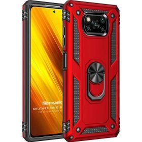 Microsonic Xiaomi Poco X3 NFC Military Ring Holder Kırmızı Cep Telefonu Kılıfı