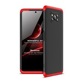 Microsonic Xiaomi Poco X3 Pro Double Dip 360 Protective Siyah Kırmızı Kılıf