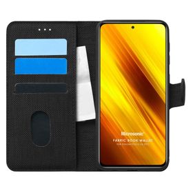 Microsonic Xiaomi Poco X3 Pro Fabric Book Wallet Siyah Kılıf