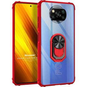 Microsonic Xiaomi Poco X3 Pro Grande Clear Ring Holder Kırmızı Cep Telefonu Kılıfı