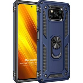 Microsonic Xiaomi Poco X3 Pro Military Ring Holder Lacivert Kılıf