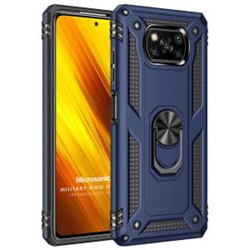 Microsonic Xiaomi Poco X3 Pro Military Ring Holder Lacivert Kılıf