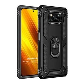 Microsonic Xiaomi Poco X3 Pro Military Ring Holder Siyah Kılıf