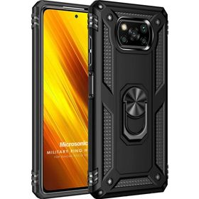 Microsonic Xiaomi Poco X3 Pro Military Ring Holder Siyah Kılıf