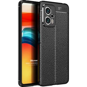 Microsonic Xiaomi Poco X4 GT Deri Dokulu Silikon Siyah Cep Telefonu Kılıfı