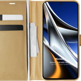 Microsonic Xiaomi Poco X4 Pro 5G Delux Leather Wallet Gold Cep Telefonu Kılıfı