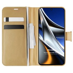 Microsonic Xiaomi Poco X4 Pro 5G Delux Leather Wallet Gold Cep Telefonu Kılıfı