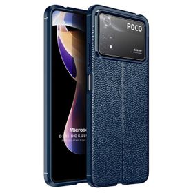 Microsonic Xiaomi Poco X4 Pro 5G Deri Dokulu Silikon Lacivert Kılıf