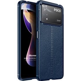 Microsonic Xiaomi Poco X4 Pro 5G Deri Dokulu Silikon Lacivert Kılıf