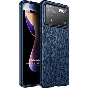 Microsonic Xiaomi Poco X4 Pro 5G Deri Dokulu Silikon Lacivert Kılıf