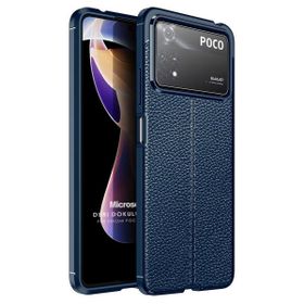 Microsonic Xiaomi Poco X4 Pro 5G Deri Dokulu Silikon Lacivert Kılıf
