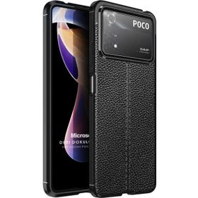 Microsonic Xiaomi Poco X4 Pro 5G Deri Dokulu Silikon Siyah Kılıf