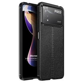 Microsonic Xiaomi Poco X4 Pro 5G Deri Dokulu Silikon Siyah Kılıf