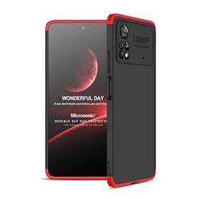 Microsonic Xiaomi Poco X4 Pro 5G Double Dip 360 Protective Siyah Kırmızı Cep Telefonu Kılıfı