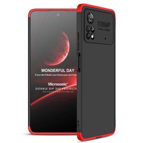 Microsonic Xiaomi Poco X4 Pro 5G Double Dip 360 Protective Siyah Kırmızı Cep Telefonu Kılıfı