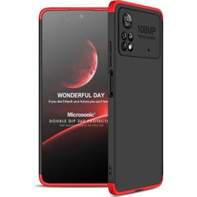Microsonic Xiaomi Poco X4 Pro 5G Double Dip 360 Protective Siyah Kırmızı Cep Telefonu Kılıfı