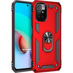 Microsonic Xiaomi Redmi 10 2022 Military Ring Holder Kırmızı Kılıf