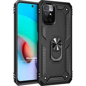 Microsonic Xiaomi Redmi 10 2022 Military Ring Holder Siyah Kılıf