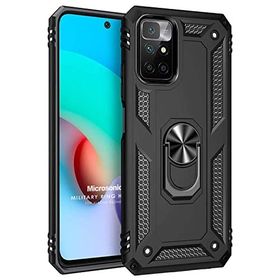 Microsonic Xiaomi Redmi 10 2022 Military Ring Holder Siyah Kılıf