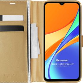 Microsonic Xiaomi Redmi 10A Delux Leather Wallet Gold Cep Telefonu Kılıfı