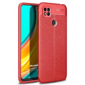 Microsonic Xiaomi Redmi 10A Deri Dokulu Silikon Kırmızı Cep Telefonu Kılıfı