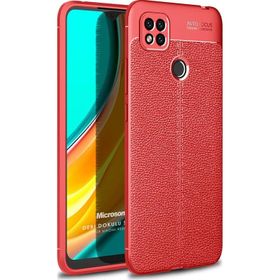 Microsonic Xiaomi Redmi 10A Deri Dokulu Silikon Kırmızı Cep Telefonu Kılıfı