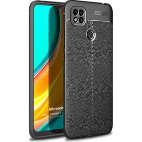 Microsonic Xiaomi Redmi 10A Deri Dokulu Silikon Siyah Kılıf