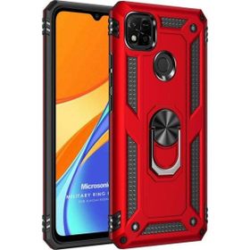 Microsonic Xiaomi Redmi 10A Military Ring Holder Kırmızı Cep Telefonu Kılıfı